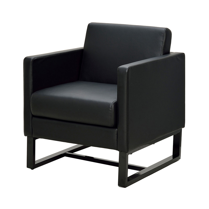 アール・エフ・ヤマカワ スクエアソファ　レザー　1人掛け ブラック GZSSF-L1PBK 1台（ご注文単位1台）【直送品】