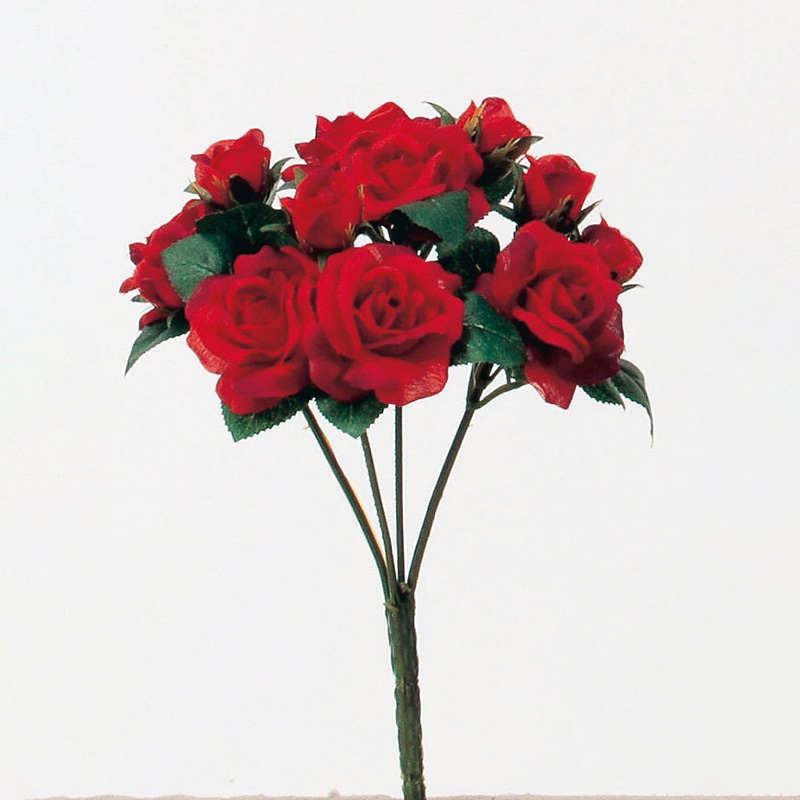 アスカ商会 造花 A-31446 ミニローズブッシュ×12 #002 レッド 1本(ご注文単位1本)【直送品】