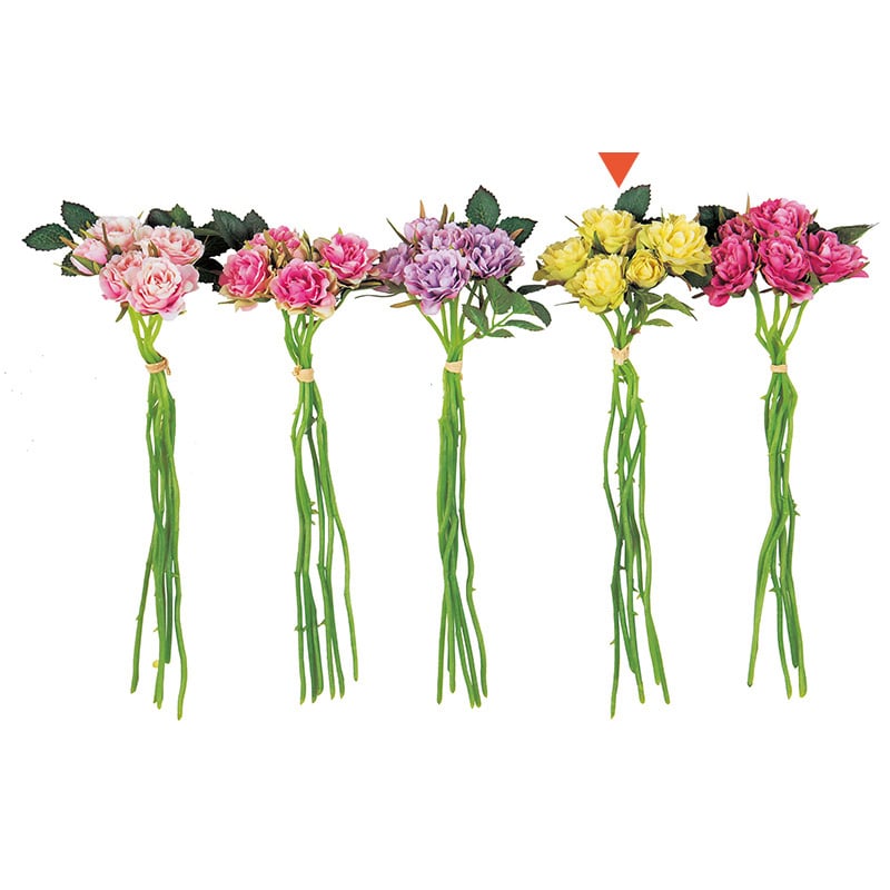 アスカ商会 造花 A-31865　ローズバンチ×5 #010G　イエロ-グリ-ン 1束（ご注文単位1束）【直送品】