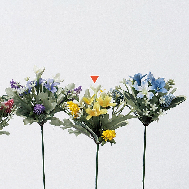 アスカ商会 造花 A-32387 ミックスフラワーピック #010 イエロ- 1本(ご注文単位1本)【直送品】