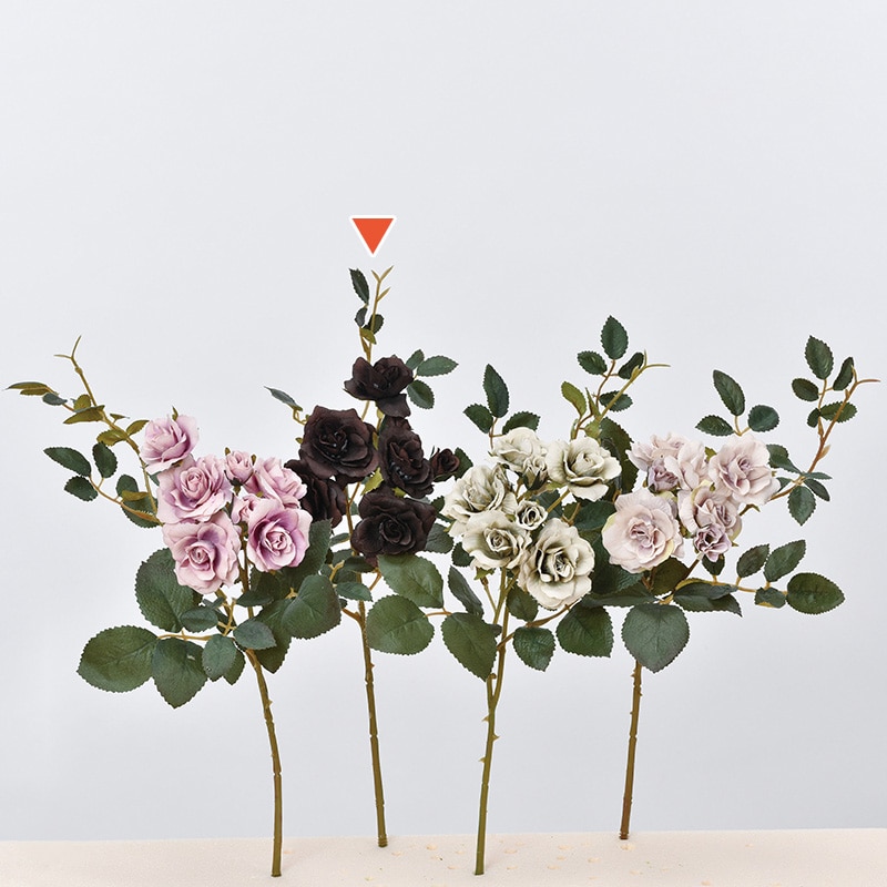 アスカ商会 造花 A-39578 ローズ×5 つぼみ×2 #028D ダ-クブラウン 1本(ご注文単位1本)【直送品】