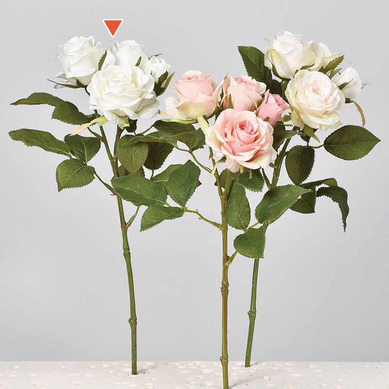 アスカ商会 造花 A-33002 ローズ×3 つぼみ×2 #001 ホワイト 1本(ご注文単位1本)【直送品】