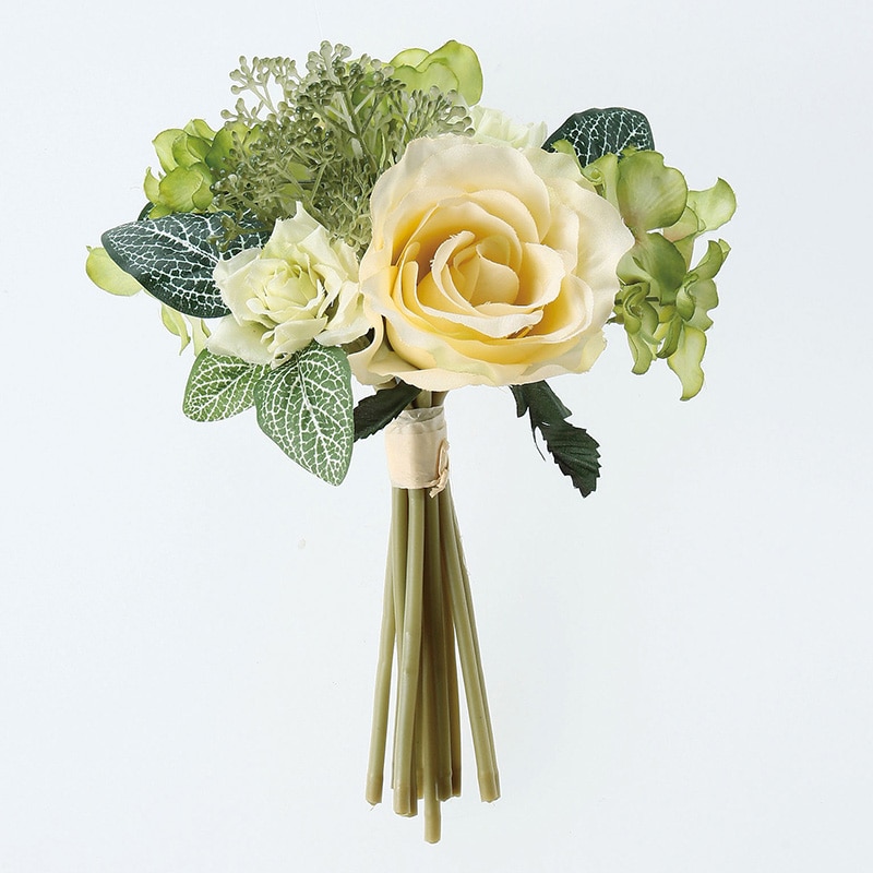 アスカ商会 造花 A-33037ローズ&ハイドランジア #010G イエロ-グリ-ン 1束(ご注文単位1束)【直送品】