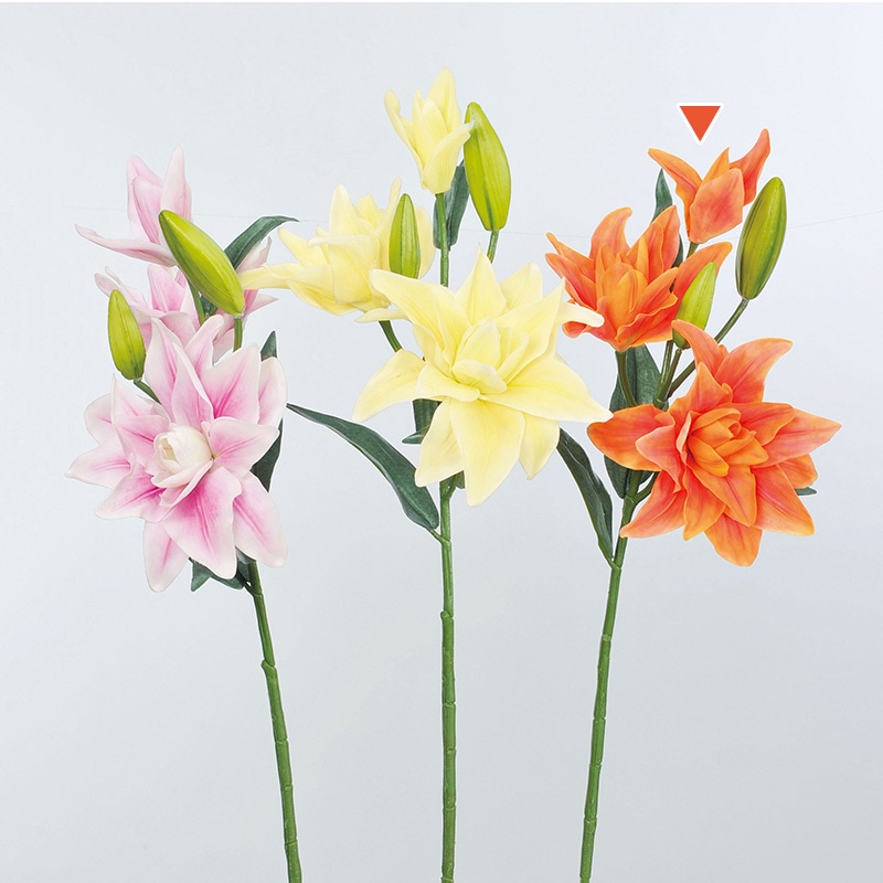 アスカ商会 造花 A-33610　リリィ×2　つぼみ×3 #030F　フレ-ムオレンジ 1本（ご注文単位1本）【直送品】