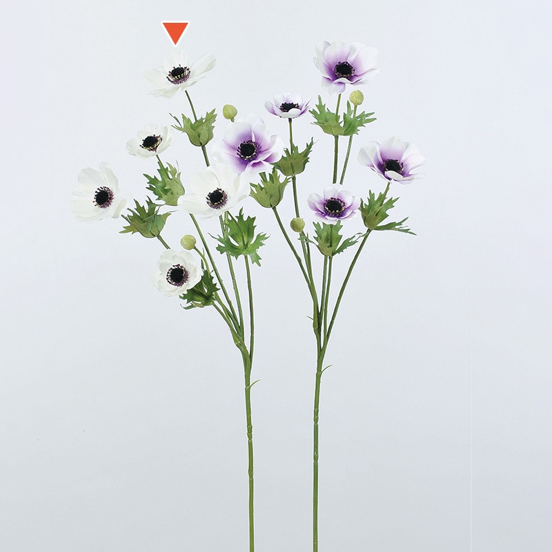 アスカ商会 造花 A-33253　アネモネ×5　つぼみ×2 #001　ホワイト 1本（ご注文単位1本）【直送品】