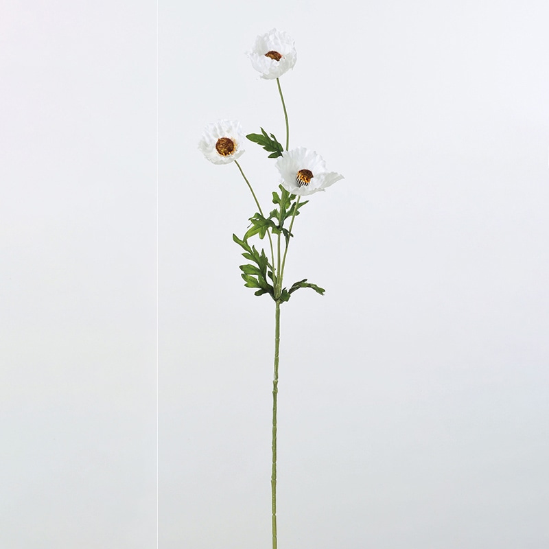 アスカ商会 造花 A-33722 ポピー×3 #001 ホワイト 1本(ご注文単位1本)【直送品】