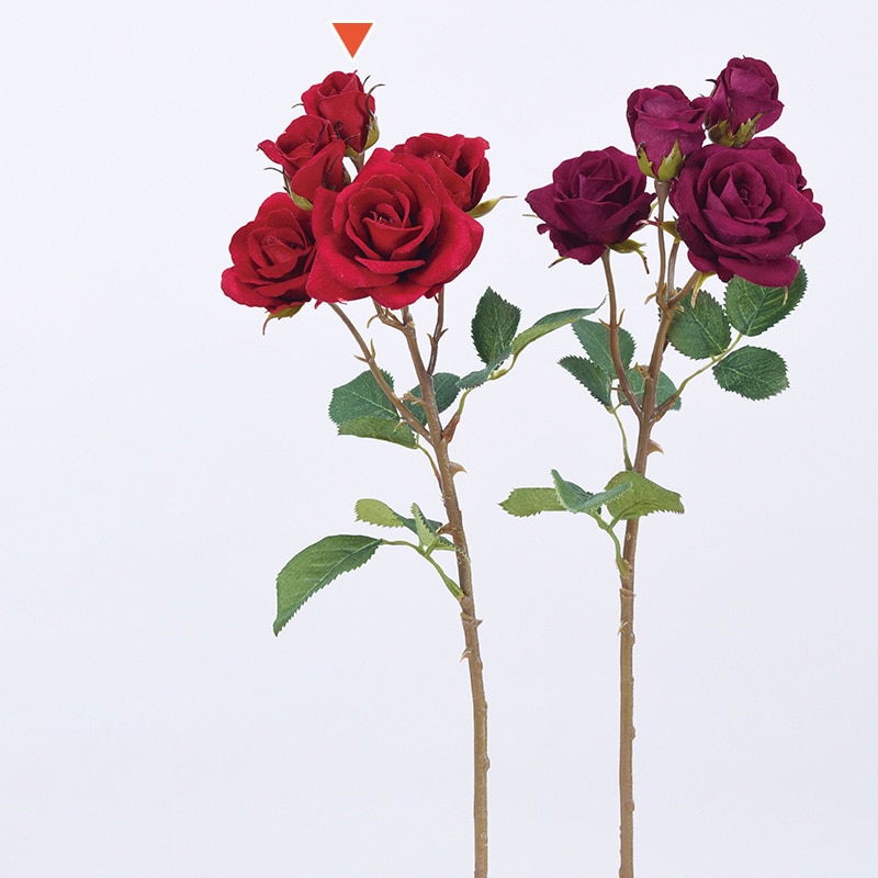 アスカ商会 造花 A-33762 ローズ×3 つぼみ×2 #002 レッド 1本(ご注文単位1本)【直送品】