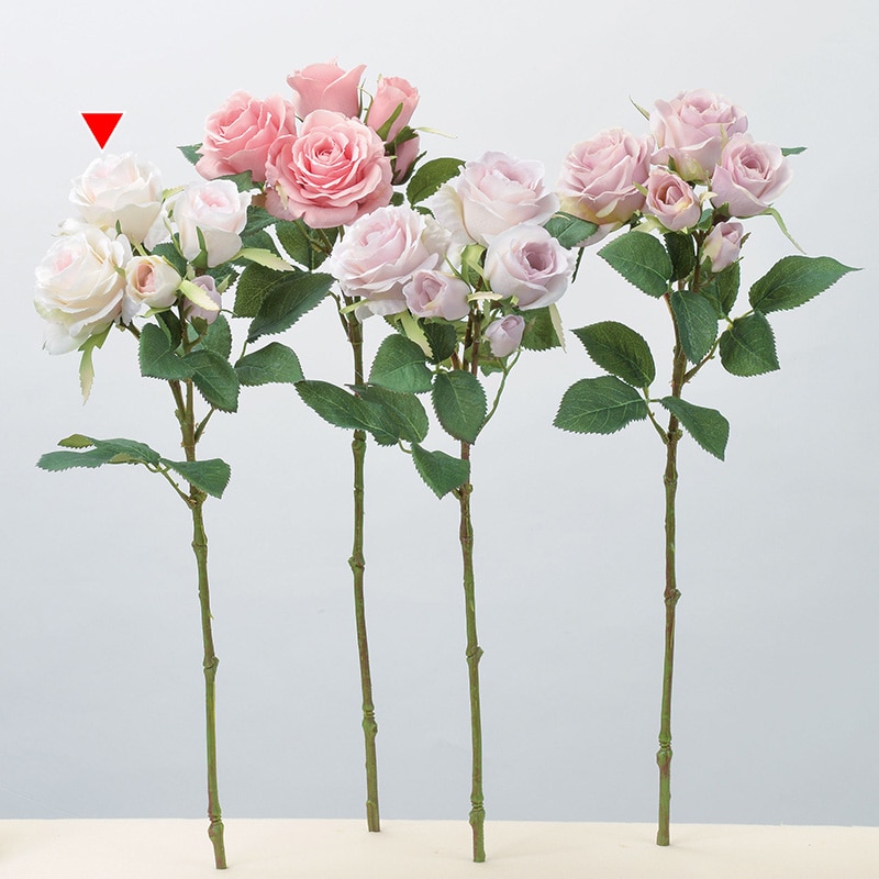 アスカ商会 造花 A-34143 ローズ×3 つぼみ×2 #001P ホワイトピンク 1本(ご注文単位1本)【直送品】