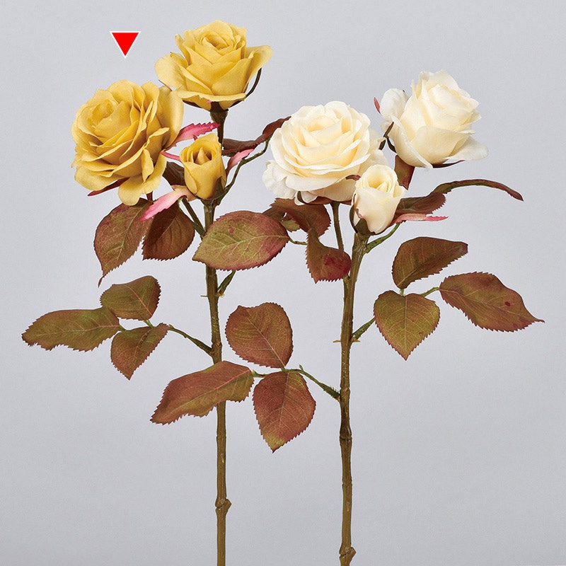 アスカ商会 造花 A-34210 ローズ×2 つぼみ×1 #010K ダスティイエロー 1本(ご注文単位1本)【直送品】