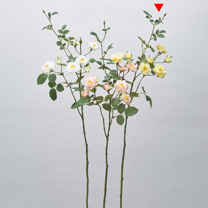 アスカ商会 造花 A-34360　ローズ×4　つぼみ×3 #020L　ライトイエロー 1本（ご注文単位1本）【直送品】