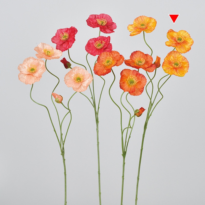 アスカ商会 造花 A-34384 ポピー×3 つぼみ×1 #040Y ゴ-ルドイエロ- 1本(ご注文単位1本)【直送品】