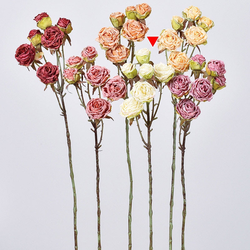 アスカ商会 造花 A-34406 ドライタッチローズ×6 #011 クリ-ムホワイト 1本(ご注文単位1本)【直送品】