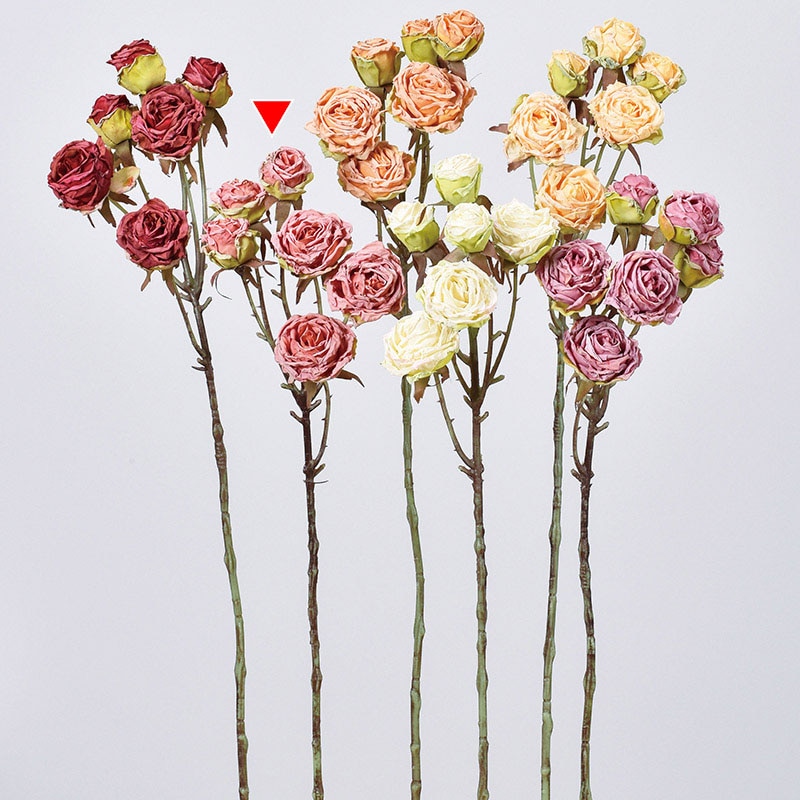 アスカ商会 造花 A-34406 ドライタッチローズ×6 #003A アンティ-クピンク 1本(ご注文単位1本)【直送品】