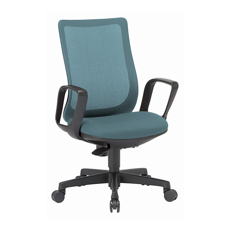 AICO オフィスチェア　ミドルバック　サークル肘タイプ ブラックシェル／セルリアンブルー OA-3235B-FBJ 1台（ご注文単位1台）【直送品】
