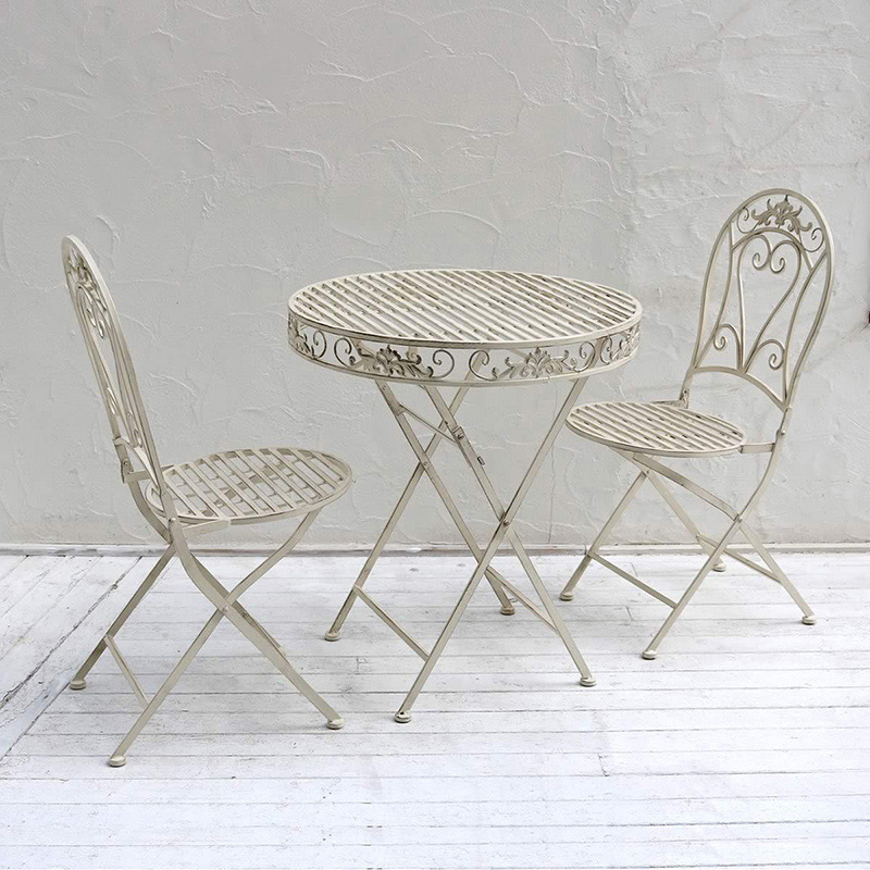 住まいスタイル ブランティーク ホワイトアイアンテーブル&チェア 3点セット SPL-6628WHT-3P 1セット（ご注文単位1セット）【直送品】