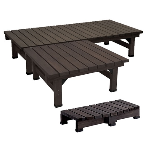 住まいスタイル デッキ縁台 180×90 3点セット ダークブラウン DE-18090-3PSET-DBR 1セット（ご注文単位1セット）【直送品】