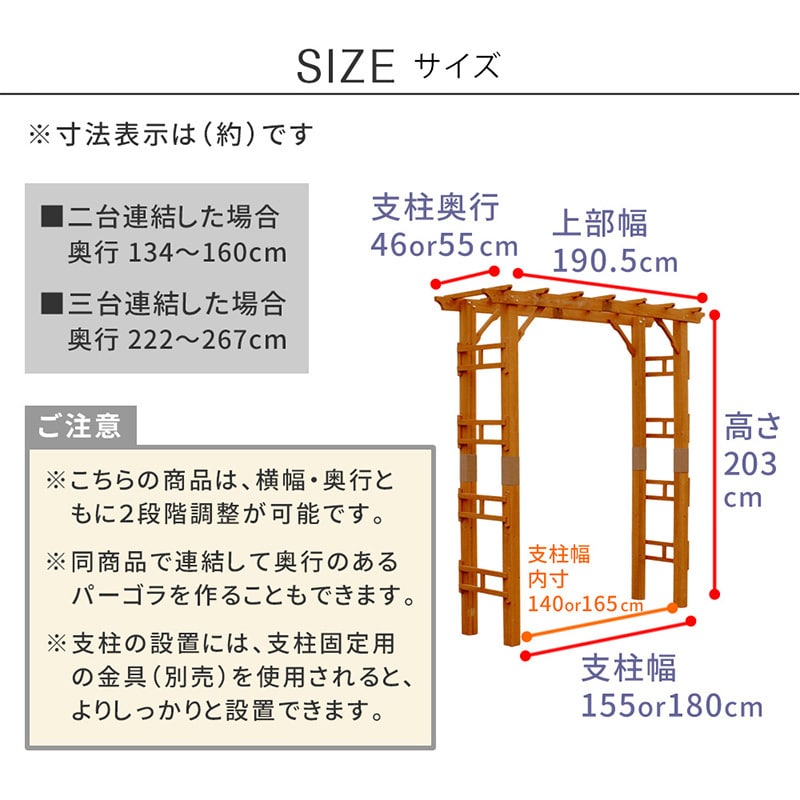 住まいスタイル 天然木製アーチ フレックス パーゴラ 3台組 幅190cm FLPG-R1900-3P 1セット(ご注文単位1セット)【直送品】