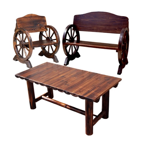 住まいスタイル 車輪ベンチ&焼杉テーブル 3点セット ダークブラウン WBT1100-3PSET-DBR 1セット（ご注文単位1セット）【直送品】