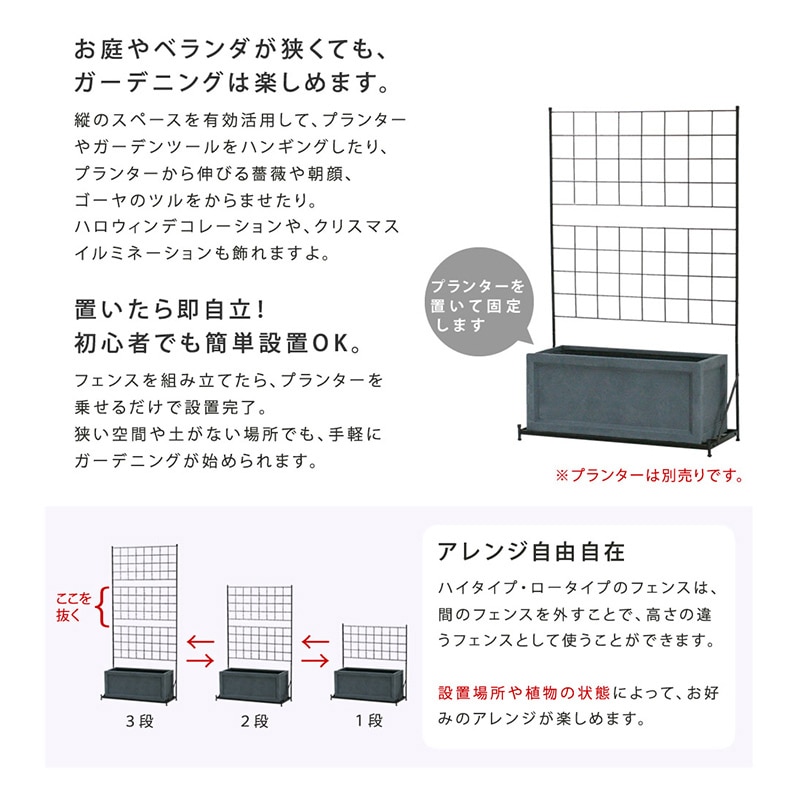 住まいスタイル プランター台付フェンス グラフ ロータイプ ブラック IF-GR018-BLK 1台(ご注文単位1台)【直送品】