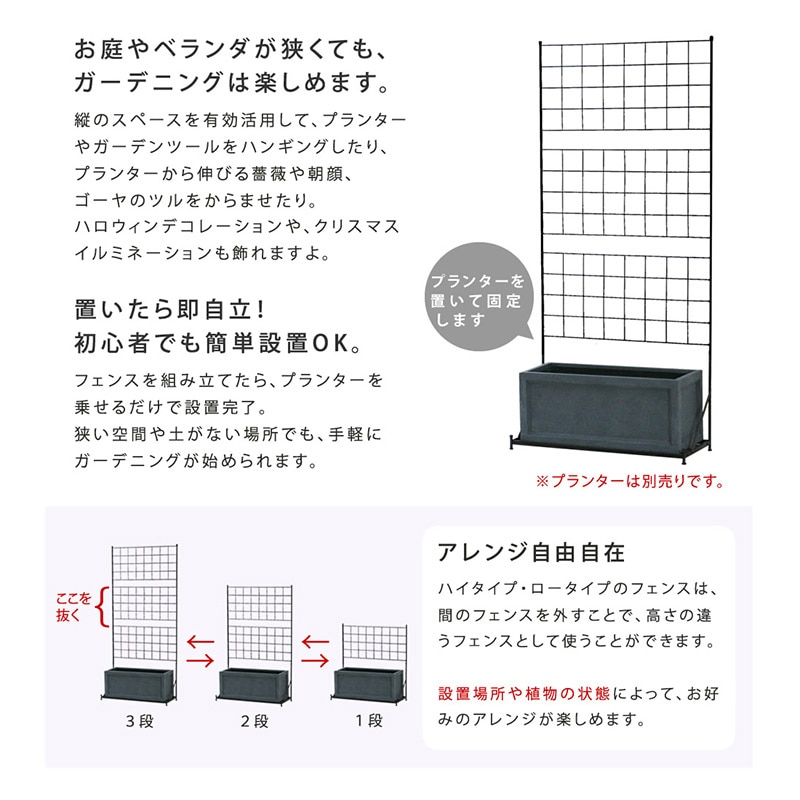 住まいスタイル プランター台付フェンス グラフ ハイタイプ ブラック IF-GR019-BLK 1台(ご注文単位1台)【直送品】