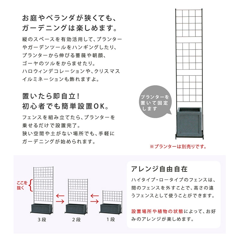住まいスタイル プランター台付フェンス グラフ スリムタイプ ブラック IF-GR020-BLK 1台(ご注文単位1台)【直送品】