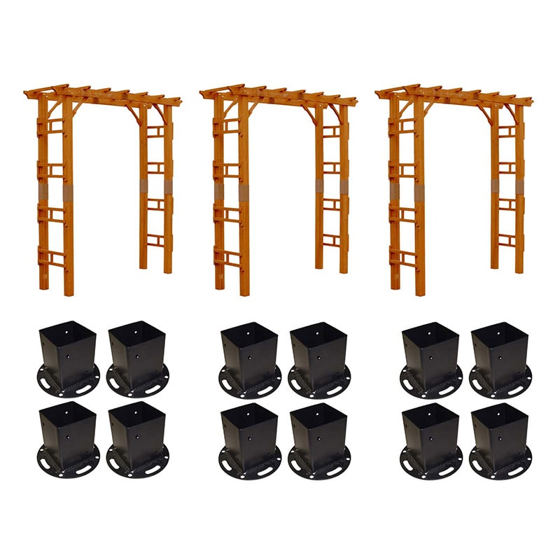 住まいスタイル 天然木製アーチ フレックス パーゴラ 3台組 幅190cm 平地金具付 FLPG-R1900HB-3PSET 1セット（ご注文単位1セット）【直送品】