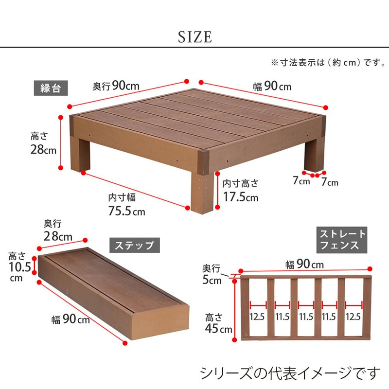 住まいスタイル 人工木ウッドデッキ エコフィール 縁台 1台 ステップ・フェンスセット ライトブラウン PWDE-1P-SFSET-LBR 1セット(ご注文単位1セット)【直送品】
