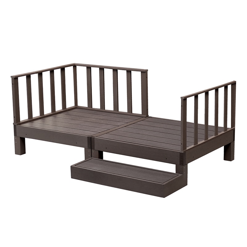 住まいスタイル 人工木ウッドデッキ エコフィール 縁台 2台 ステップ・フェンスセット ダークブラウン PWDE-2P-SFSET-DBR 1セット（ご注文単位1セット）【直送品】