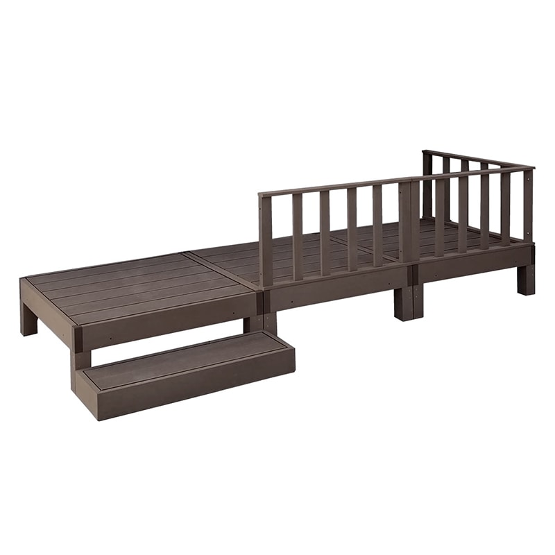 住まいスタイル 人工木ウッドデッキ エコフィール 縁台 3台 ステップ・フェンスセット ダークブラウン PWDE-3P-SFSET-DBR 1セット（ご注文単位1セット）【直送品】