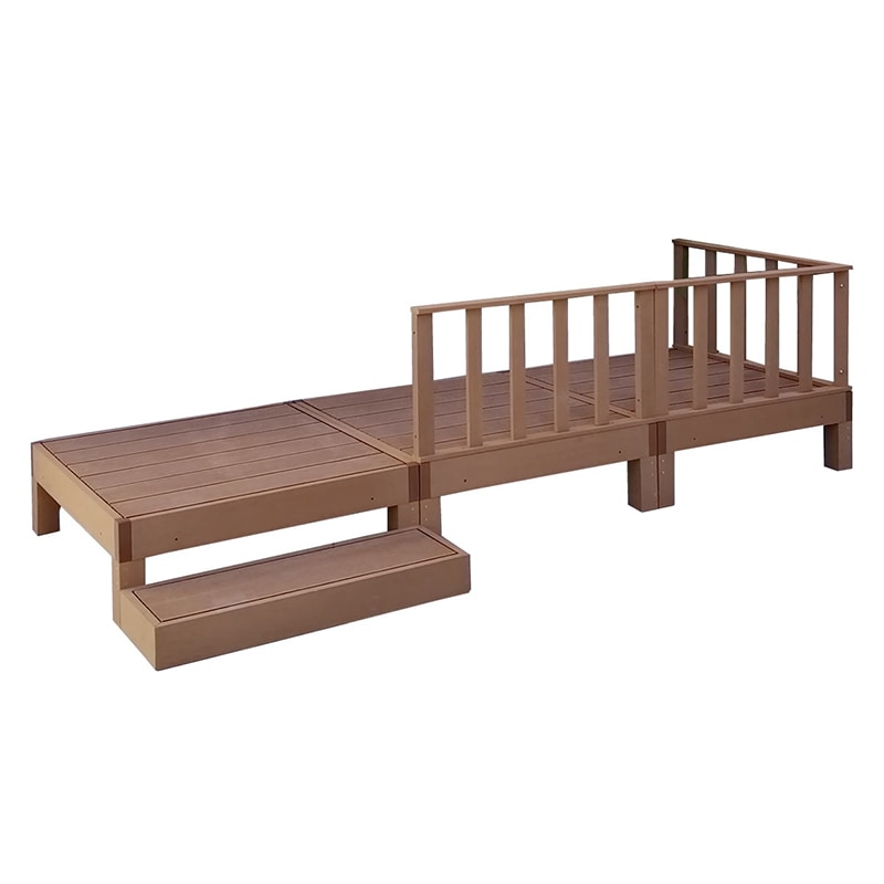 住まいスタイル 人工木ウッドデッキ エコフィール 縁台 3台 ステップ・フェンスセット ライトブラウン PWDE-3P-SFSET-LBR 1セット（ご注文単位1セット）【直送品】