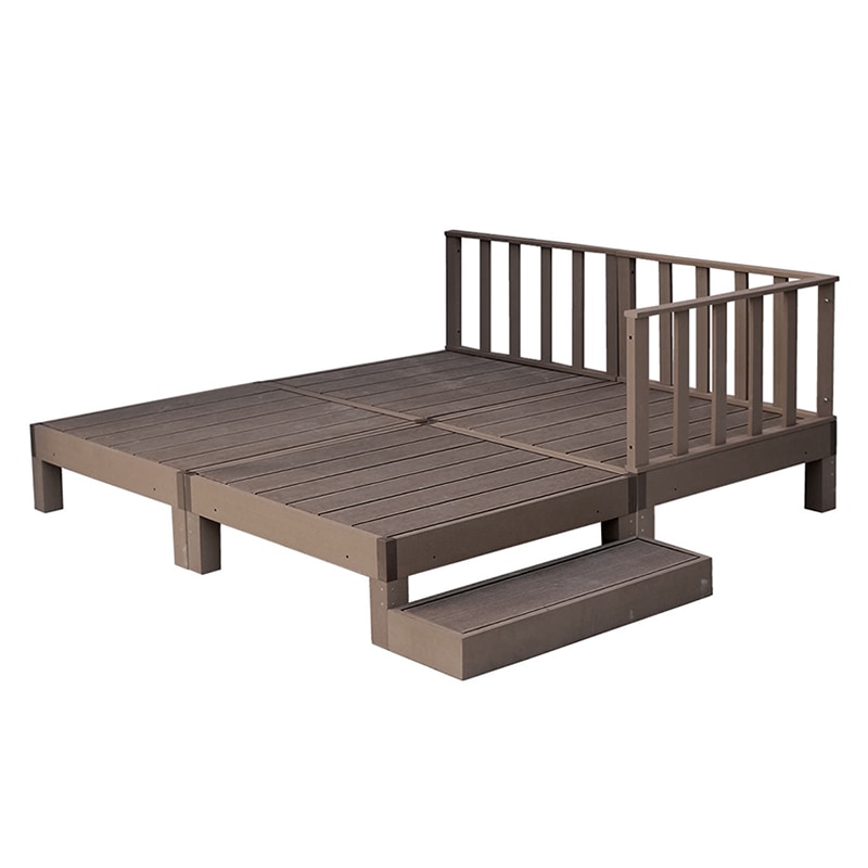 住まいスタイル 人工木ウッドデッキ エコフィール 縁台 4台 ステップ・フェンスセット ダークブラウン PWDE-4P-SFSET-DBR 1セット（ご注文単位1セット）【直送品】