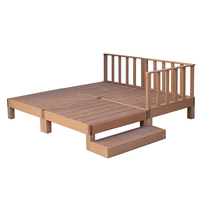 住まいスタイル 人工木ウッドデッキ エコフィール 縁台 4台 ステップ・フェンスセット ライトブラウン PWDE-4P-SFSET-LBR 1セット（ご注文単位1セット）【直送品】