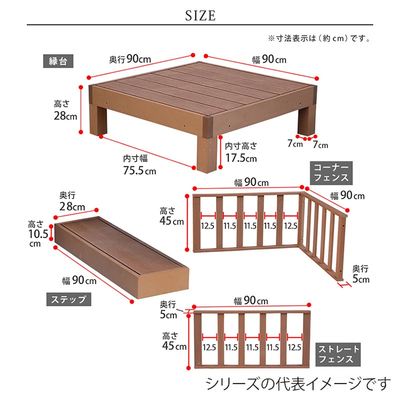 住まいスタイル 人工木ウッドデッキ エコフィール 縁台 6台 ステップ・フェンスセット ライトブラウン PWDE-6P-SFSET-LBR 1セット（ご注文単位1セット）【直送品】