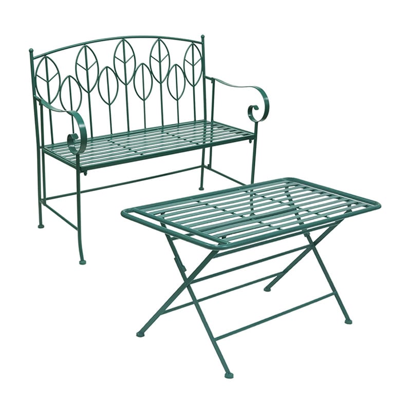 住まいスタイル サニーリーフ アイアン製ローテーブル ベンチセット SPL-9003B-2PS-GRN 1セット（ご注文単位1セット）【直送品】