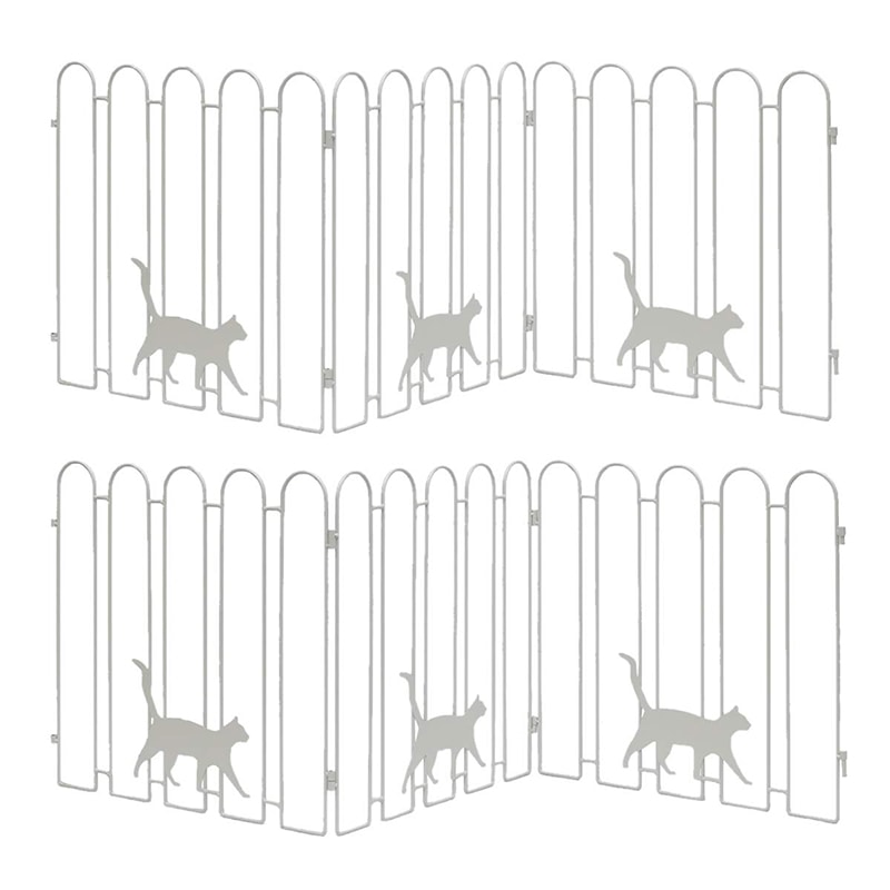 住まいスタイル 折り畳めるアイアンフェンス 猫3連 2枚組 ホワイト NK120-2P-WHT 1セット（ご注文単位1セット）【直送品】