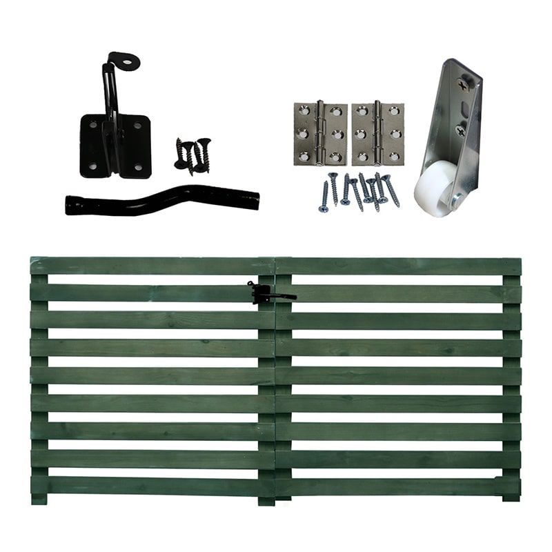 住まいスタイル 折り畳めるウッドフェンスゲートセット 横ボーダー 142×71 ダークグリーン WF-YKG-DGN 1セット（ご注文単位1セット）【直送品】