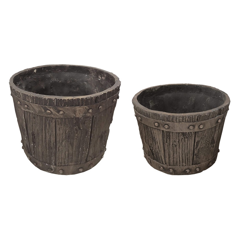 住まいスタイル FRP製バレル型プランター 大小2個組 ダークブラウン EBP-2430DBR 1セット（ご注文単位1セット）【直送品】