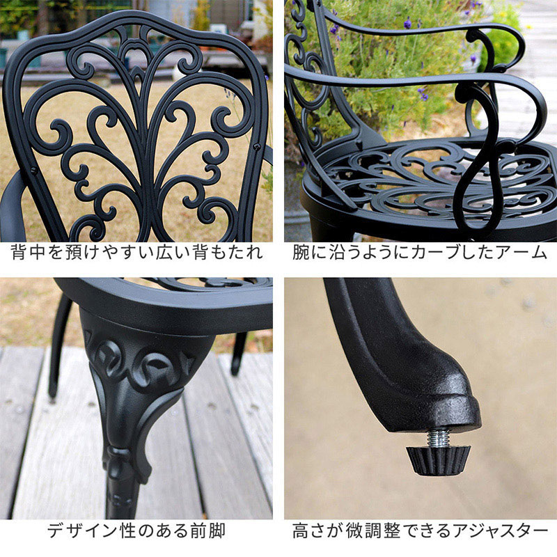 住まいスタイル アルミ製アームチェア トルペ 2脚セット マットブラック BKS-C5289-2P-BLK 1セット(ご注文単位1セット)【直送品】