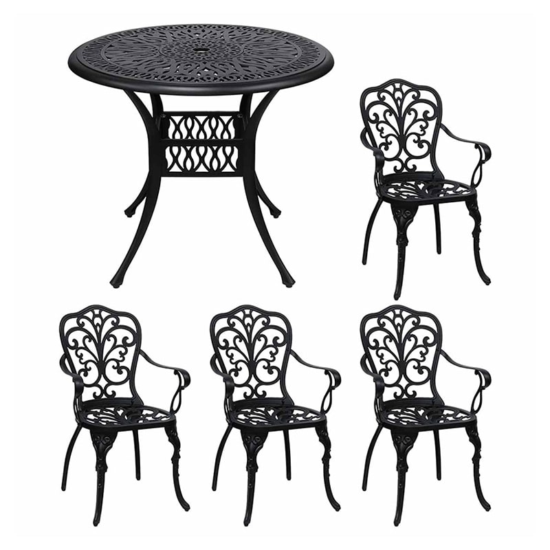 住まいスタイル アルミ製ラウンドテーブル&チェア トルペ 5点セット マットブラック BKS-RT900-5PS-BLK 1セット（ご注文単位1セット）【直送品】