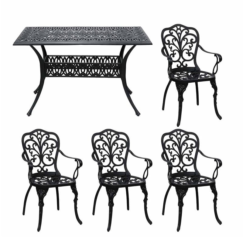 住まいスタイル アルミ製レクタングルテーブル&チェア トルペ 5点セット マットブラック BKS-RG124-5PS-BLK 1セット（ご注文単位1セット）【直送品】