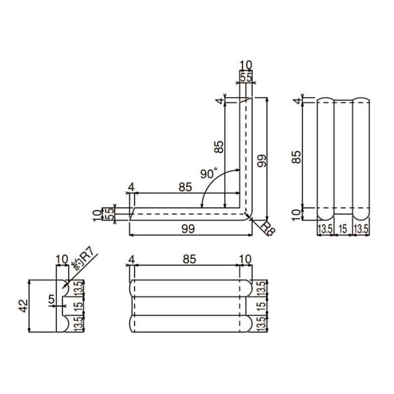 スギコ産業 L型コーナーゴム 小 グレー TA1506-TO-203MG 1個（ご注文単位1個）【直送品】