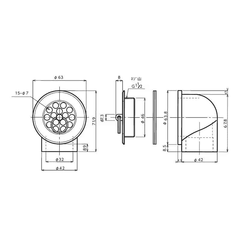 スギコ産業 丸型オーバーフロー TA1949-TO-236 1個（ご注文単位1個）【直送品】