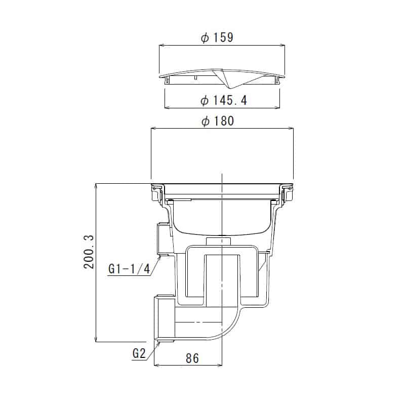 スギコ産業 ECφ180 排水トラップ オーバーフロー付 止水プレート付 TA1804-TO-299N 1個（ご注文単位1個）【直送品】