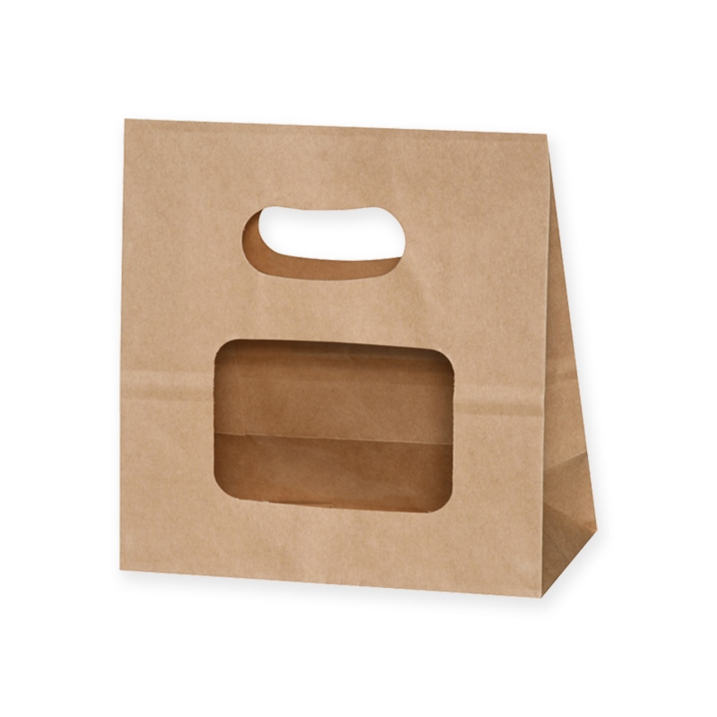 パックタケヤマ 窓付手抜き角底袋 ウインドウイーグリップ XZT51202 茶無地 50枚/パック