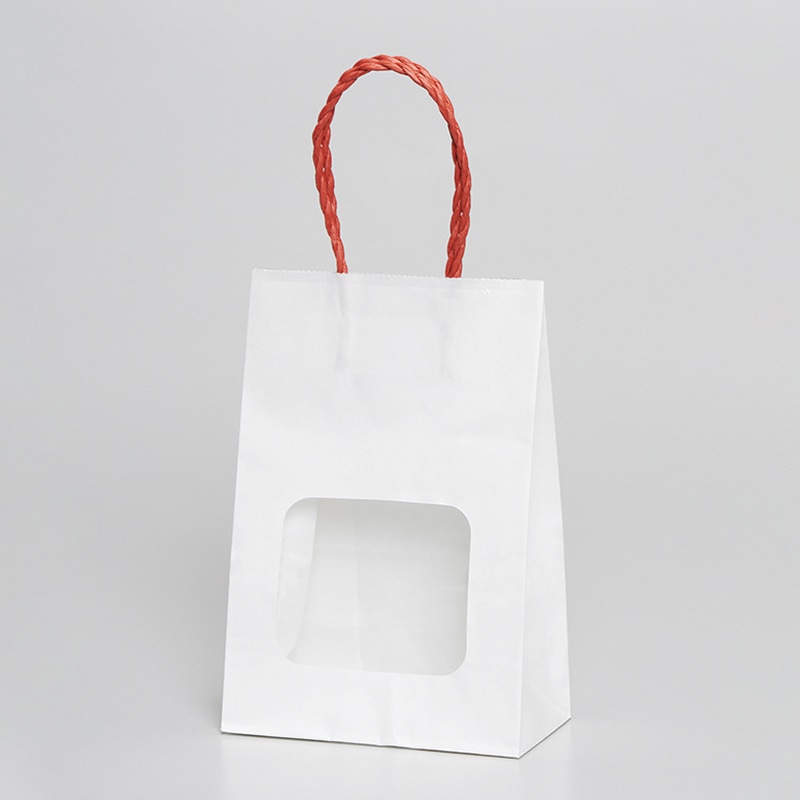 パックタケヤマ 窓付き手提げ紙袋　ウィンドウミニバッグ 白無地　赤 XZT65103 25枚/袋（ご注文単位4袋）【直送品】