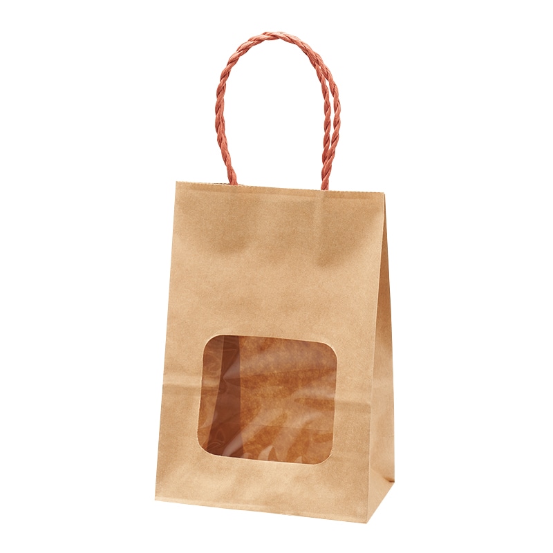 パックタケヤマ 窓付き手提げ紙袋　ウィンドウミニバッグ 茶無地　赤 XZT65107 25枚/袋（ご注文単位4袋）【直送品】