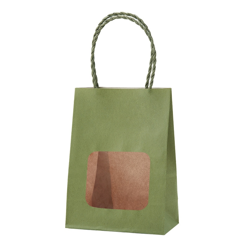 パックタケヤマ 窓付き手提げ紙袋　ウィンドウミニバッグ グリーンティー XZT65212 25枚/袋（ご注文単位4袋）【直送品】