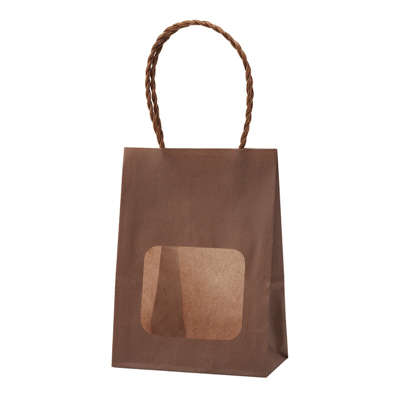 パックタケヤマ 窓付き手提げ紙袋　ウィンドウミニバッグ モカ XZT65213 25枚/袋（ご注文単位4袋）【直送品】