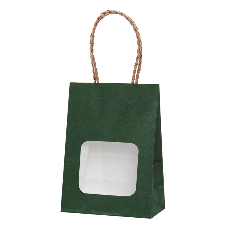 パックタケヤマ 窓付き手提げ紙袋　ウィンドウミニバッグ エメラルド XZT65215 25枚/袋（ご注文単位4袋）【直送品】