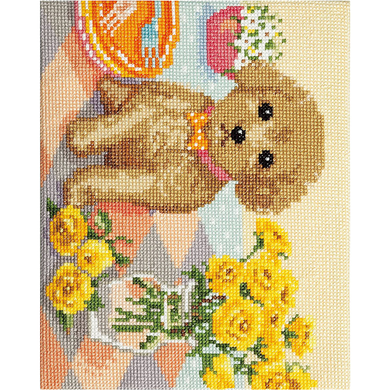 LECIEN(ルシアン) 刺しゅうキット クロスステッチ Dog&Flower トイプードル 717 1個(ご注文単位1個)【直送品】